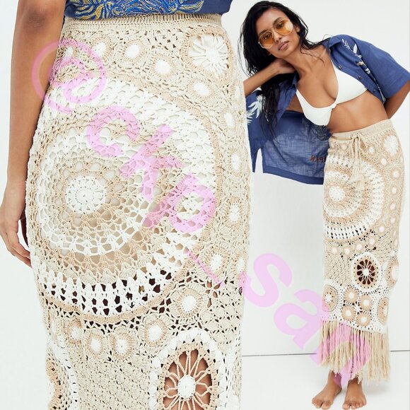 Free People x Flook Natalia Pieced Crochet Skirt Sz S - Picture 3 of 13